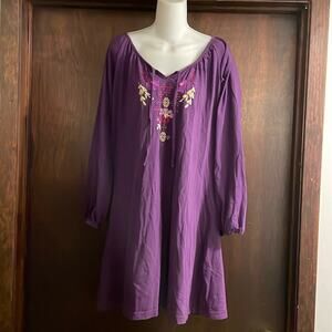 Vintage 90's Women's XL (18/20) Take Two Brand Purple Floral Embroidered Tunic